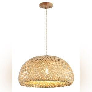 Bamboo Large Pendant Light Fixture 17.8 inch One-Light Adjustable Rustic Basket